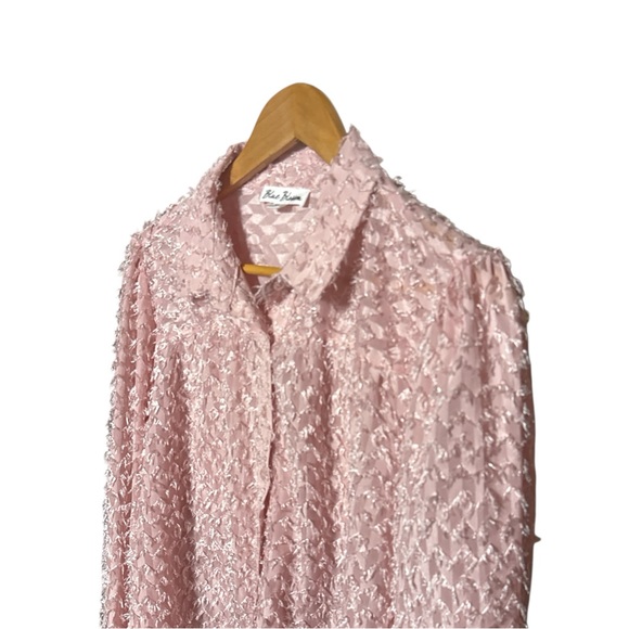 BLUE BLOSSOM button front pink fringe textured top XL NWT - Picture 2 of 9